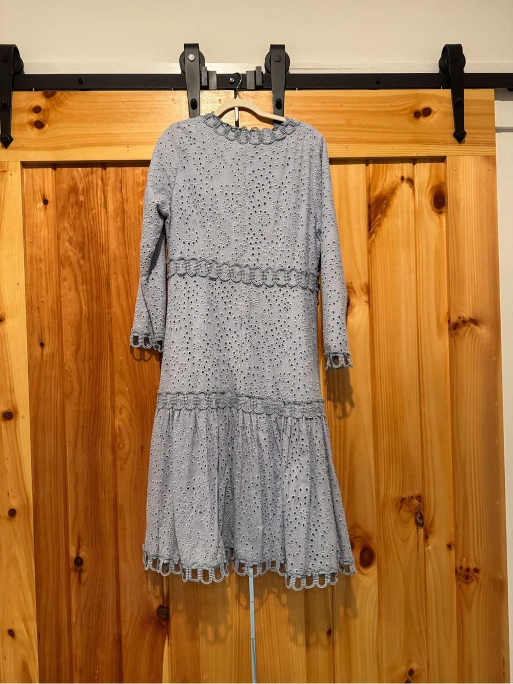 Dainty Jewells Light Blue Eyelet Midi Dress with Scalloped Trim